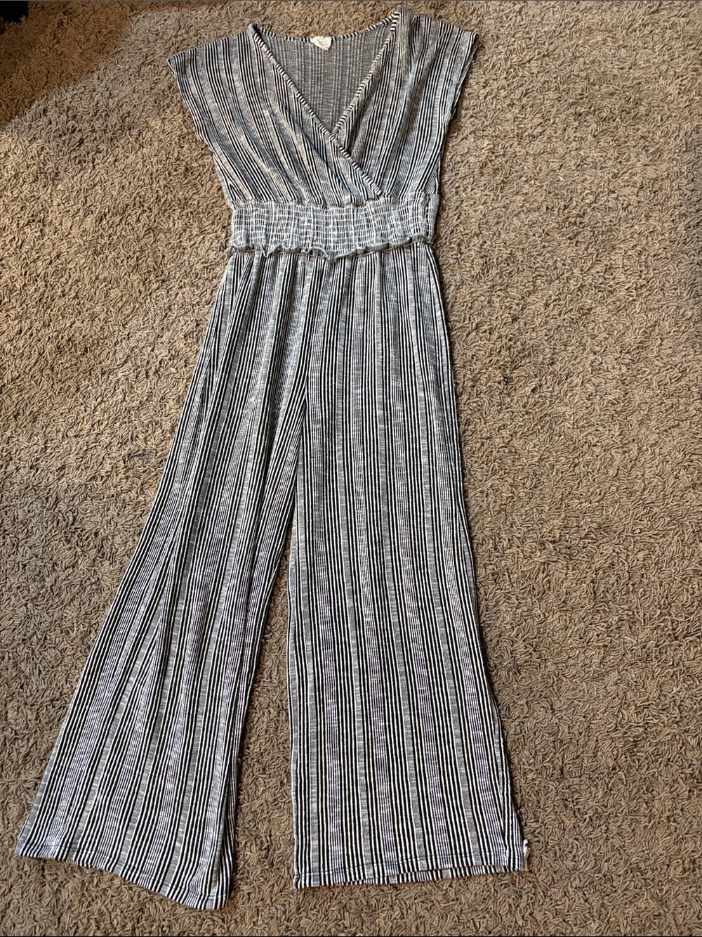 Caution To The Wind Black & White Striped V-Neck Wide-Leg Jumpsuit